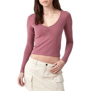 Ruched Cropped Dusty Rose Pink Shirt